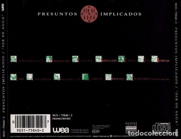 CDs de m&uacute;sica: Presuntos Implicados - Ser de Agua - CD - Foto 2