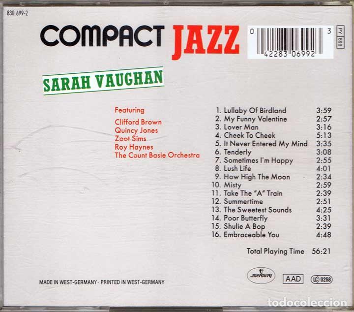 CDs de m&uacute;sica: Sarah Vaughan - Compact Jazz - Foto 2