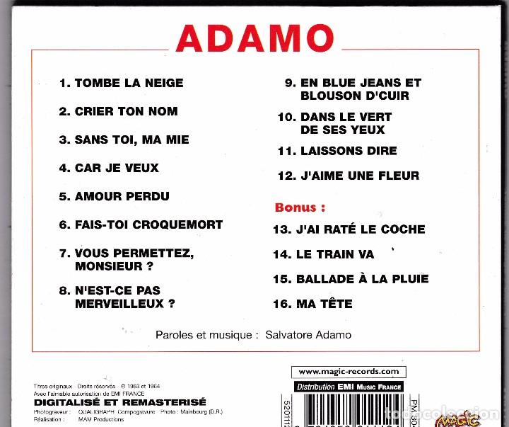 CDs de m&uacute;sica: Adamo - Tombe la Neige - CD Digipack - Foto 2