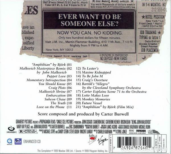 CDs de m&uacute;sica: Being John Malkovich - Carter Burwell - CD Digipack - Foto 2