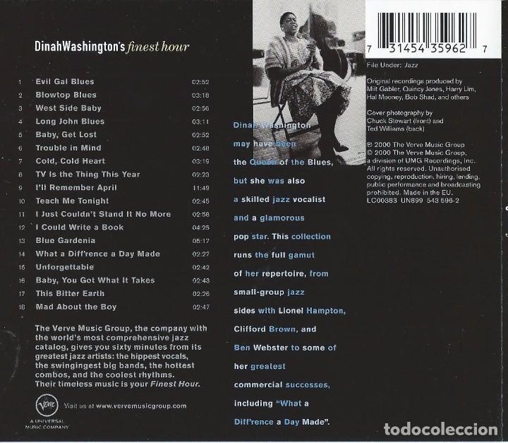 CDs de m&uacute;sica: DINAH WASHINGTON. FINEST HOUR. CD - Foto 2