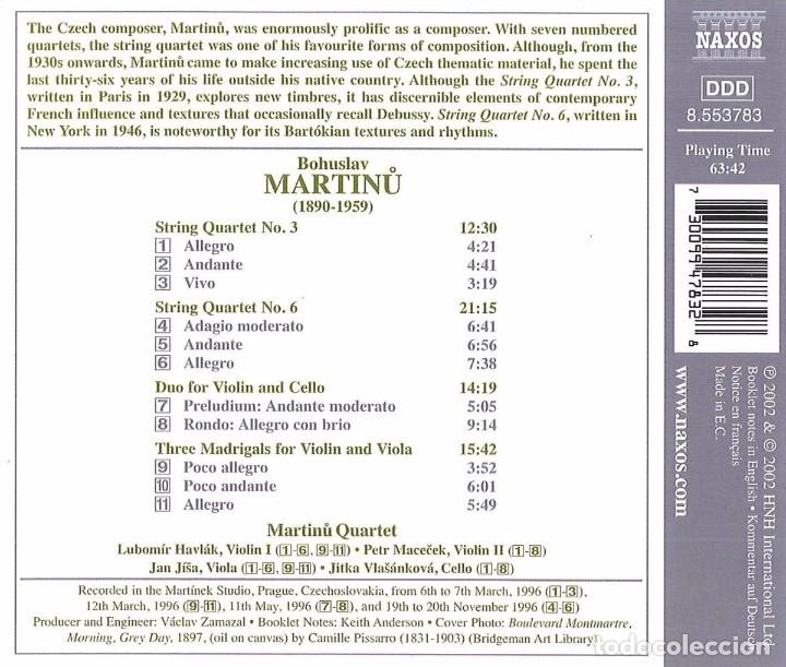 CDs de m&uacute;sica: Martinu - String Quartets N 3 and 6 - Naxos - Foto 2