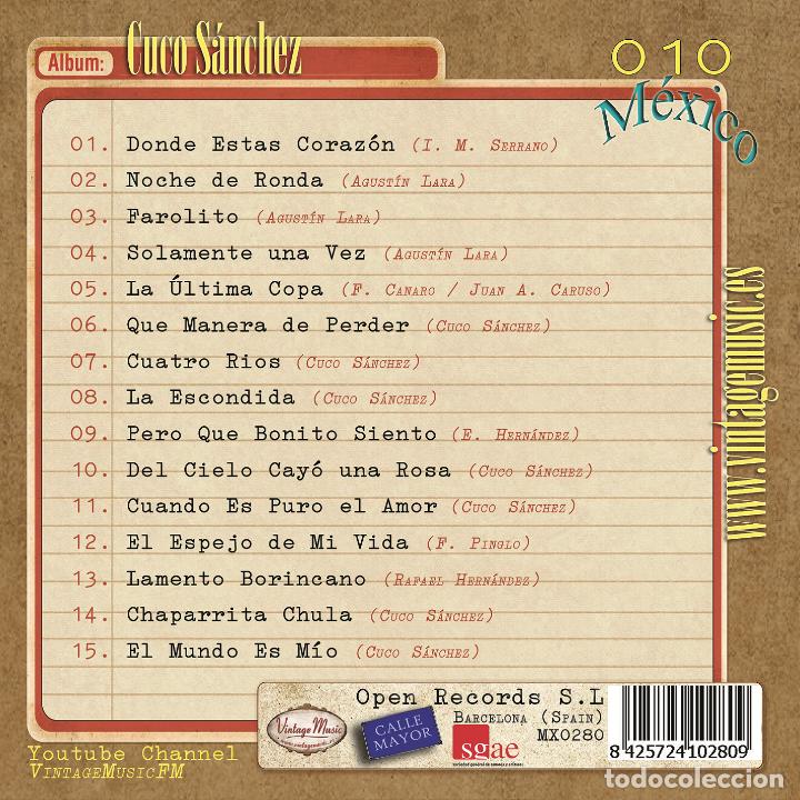 CDs de m&uacute;sica: CUCO SANCHEZ. Colecci&oacute;n M&eacute;xico - N&ordm; 010/100 - Foto 2
