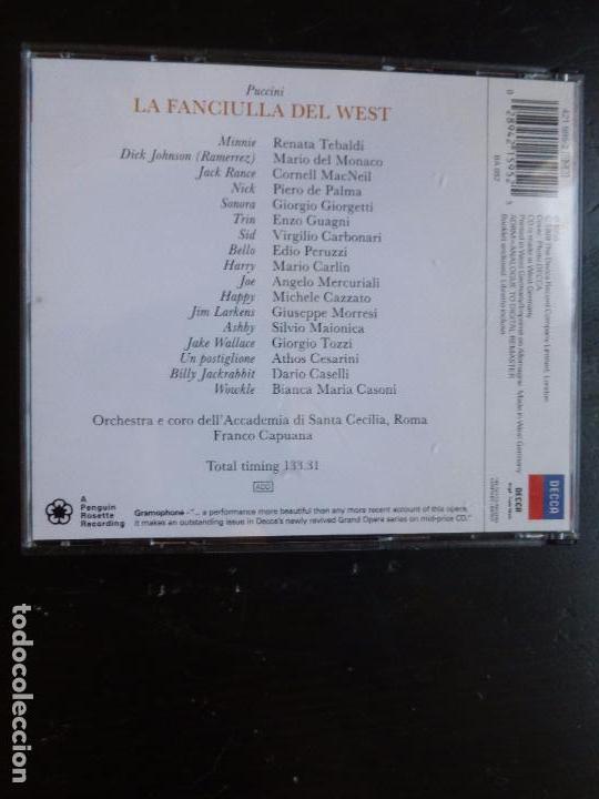 CDs de m&uacute;sica: LA FANCIULLA DEL WEST PUCCINI TEBALDI DEL MONACO DECCA - Foto 2