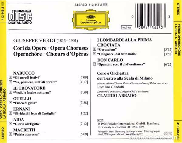 CDs de m&uacute;sica: Verdi - Opera Choruses - Abbado - CD - Foto 2