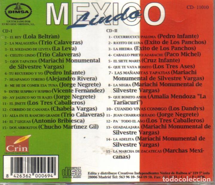 CDs de m&uacute;sica: CD - MEXICO LINDO - 2 CDS TOTAL 30 CANCIONES - Foto 2
