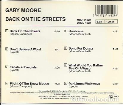 CDs de m&uacute;sica: Gary Moore - Back On The Streets - CD - Foto 2