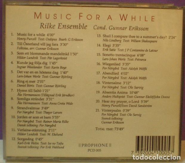 CDs de m&uacute;sica: Music For A While - Rilke Ensemble - Gunnar Eriksson - CD - Foto 2