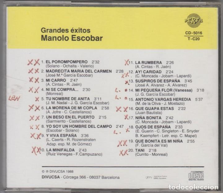 CDs de m&uacute;sica: Manolo Escobar cd Grandes &eacute;xitos 1988 Divucsa - Foto 2