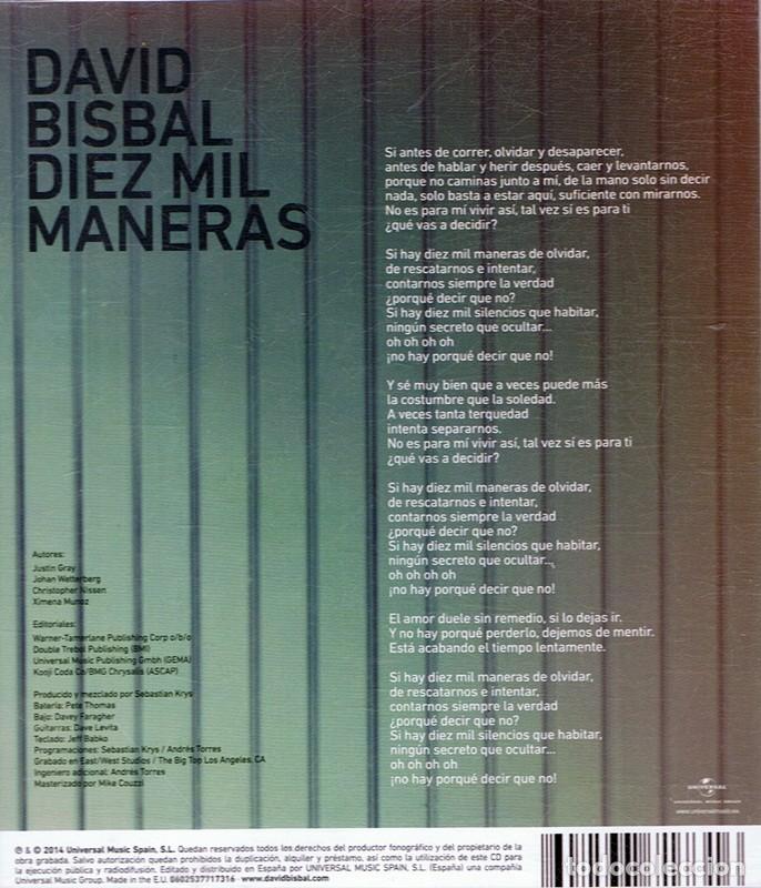 CDs de m&uacute;sica: CD DAVID BISBAL &uml;DIEZ MIL MANERAS&uml; - Foto 2