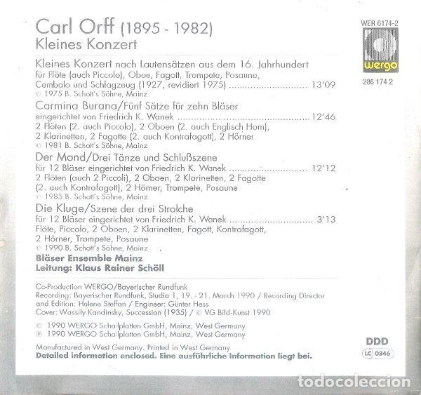 CDs de m&uacute;sica: Carl Orff - Kleines Konzert - CD - Foto 2