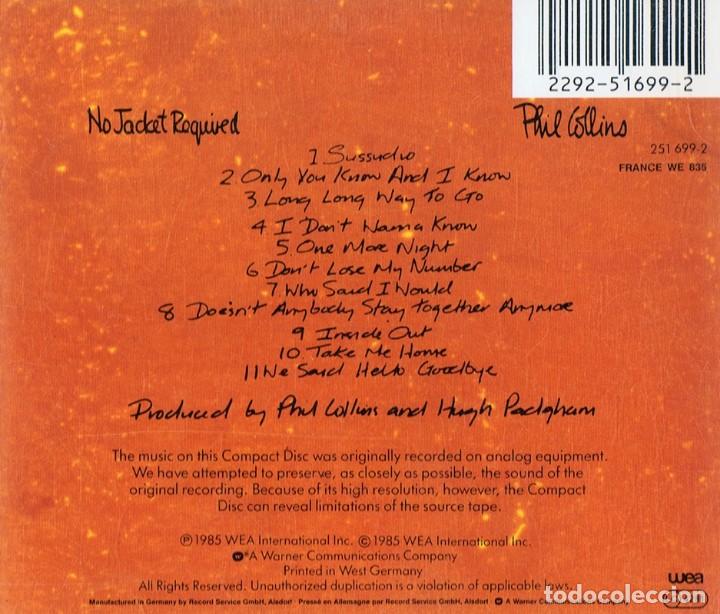 CDs de m&uacute;sica: PHIL COLLINS &uml;NO JACKET REQUIRED&uml; (CD) - Foto 2