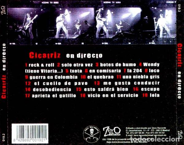 CDs de m&uacute;sica: CICATRIZ. EN DIRECTO. ZERO RECORDS 1998. - Foto 2
