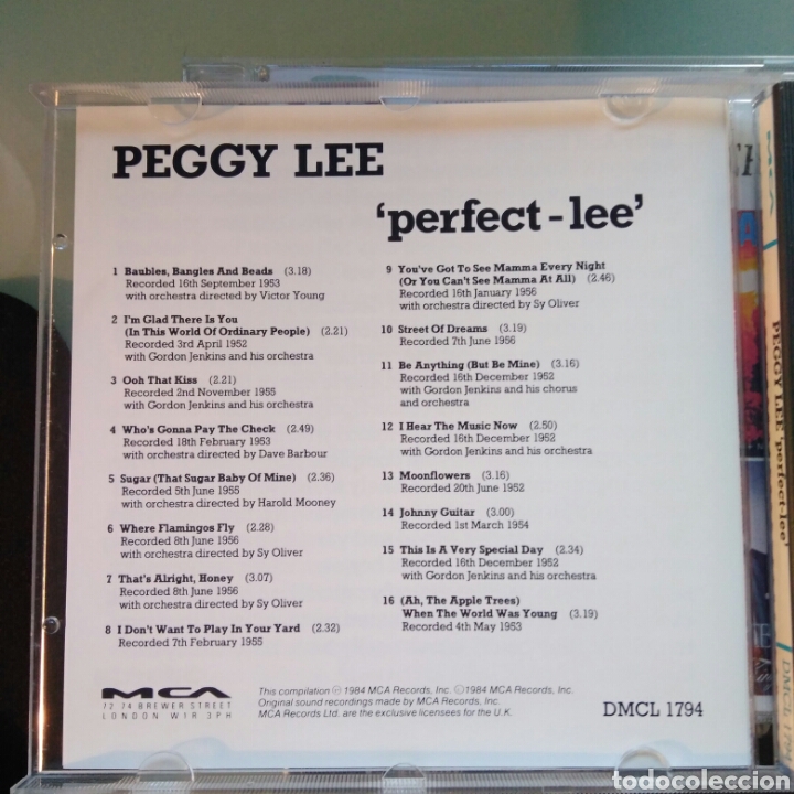 CDs de m&uacute;sica: Peggy Lee &ndash; Perfect-Lee - Foto 2