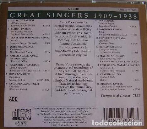 CDs de m&uacute;sica: Great Singers 1909-1938 - CD Prima Voce - Foto 2