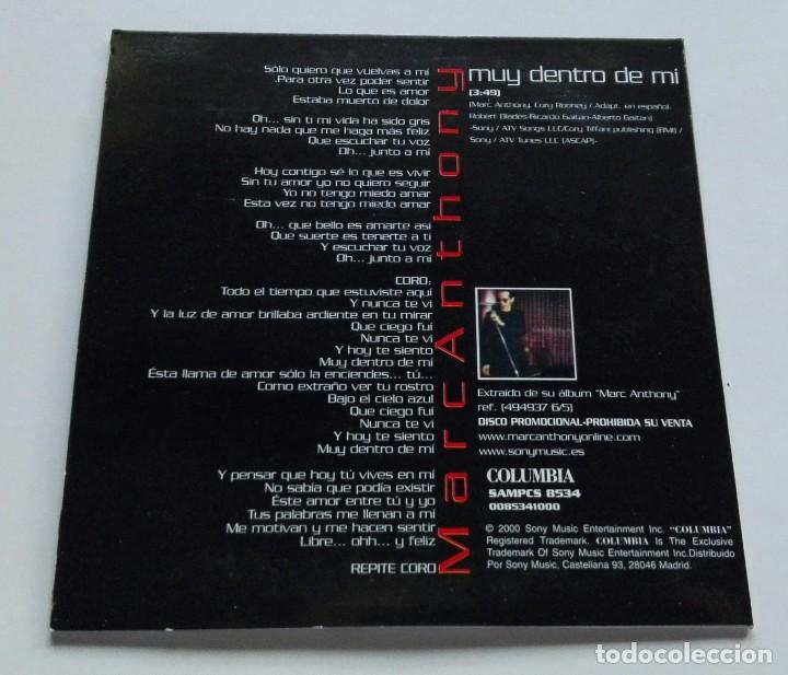 CDs de m&uacute;sica: MARC ANTHONY MUY DENTRO DE M&Iacute; CD SINGLE PROMO 2000 - Foto 3