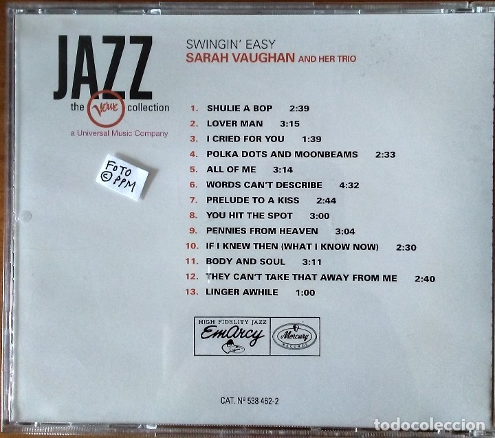 CDs de m&uacute;sica: SARAH VAUGHAN - Swingin Easy CD - Foto 2