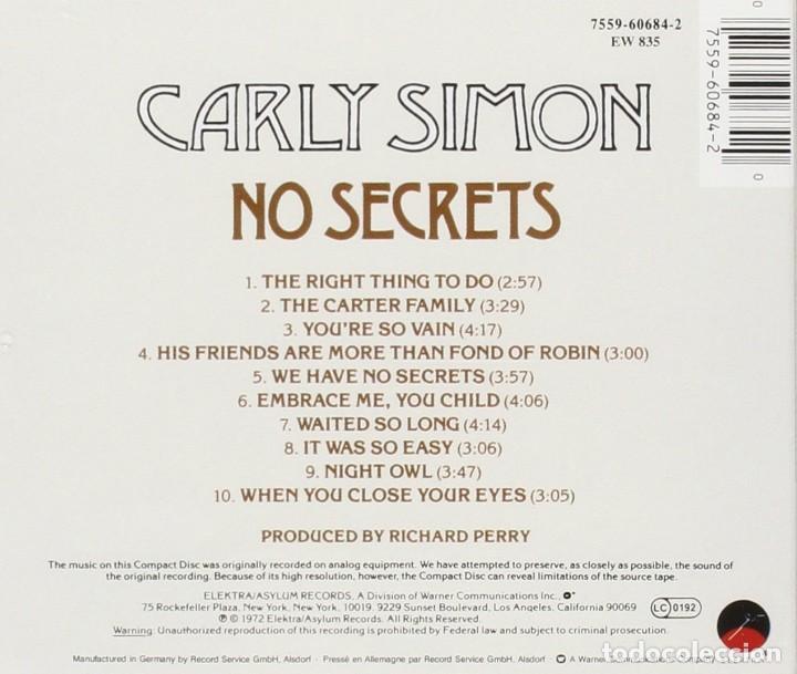 CDs de m&uacute;sica: Carly Simon - No Secrets  - CD - Foto 2