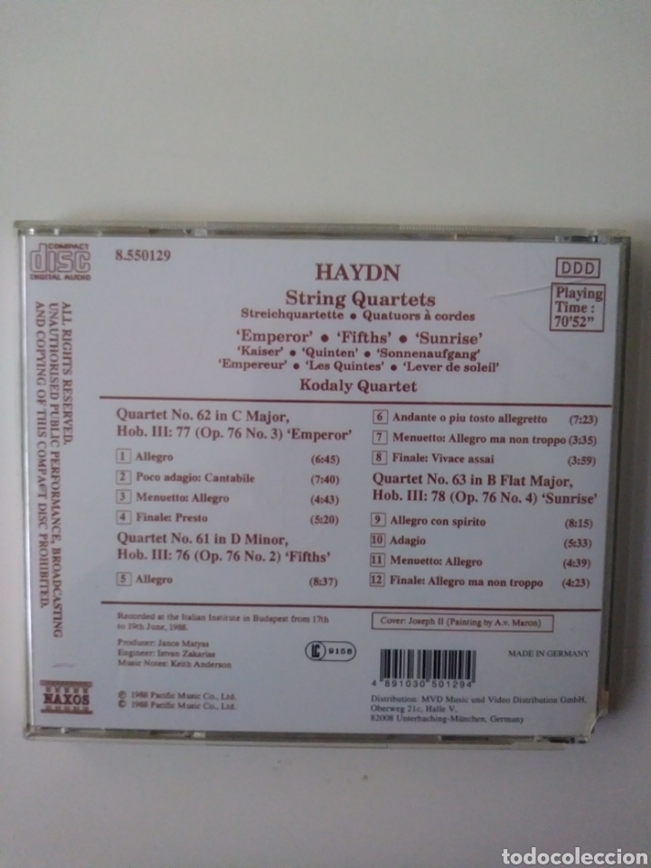 CDs de m&uacute;sica: Haydn.string quartets.cd.1988. - Foto 2