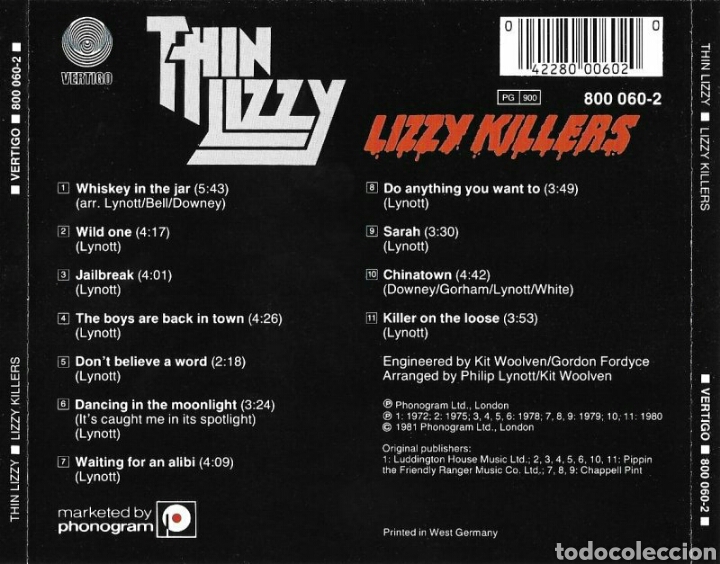 CDs de m&uacute;sica: THIN LIZZY - KILLERS CD RECOPILATORIO. VERTIGO. - Foto 2