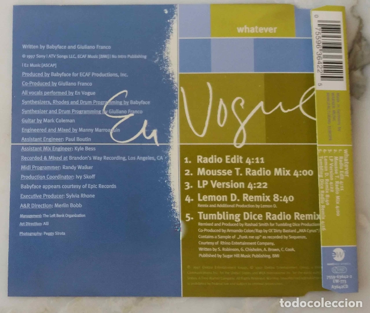 CDs de m&uacute;sica: EN VOGUE. WHATEVER. CD SINGLE 5 TEMAS - Foto 2