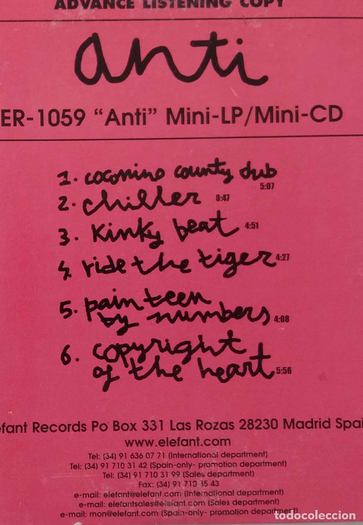 CDs de m&uacute;sica: ANTI, MINI CD PROMOCIONAL 6 TEMAS - Foto 2
