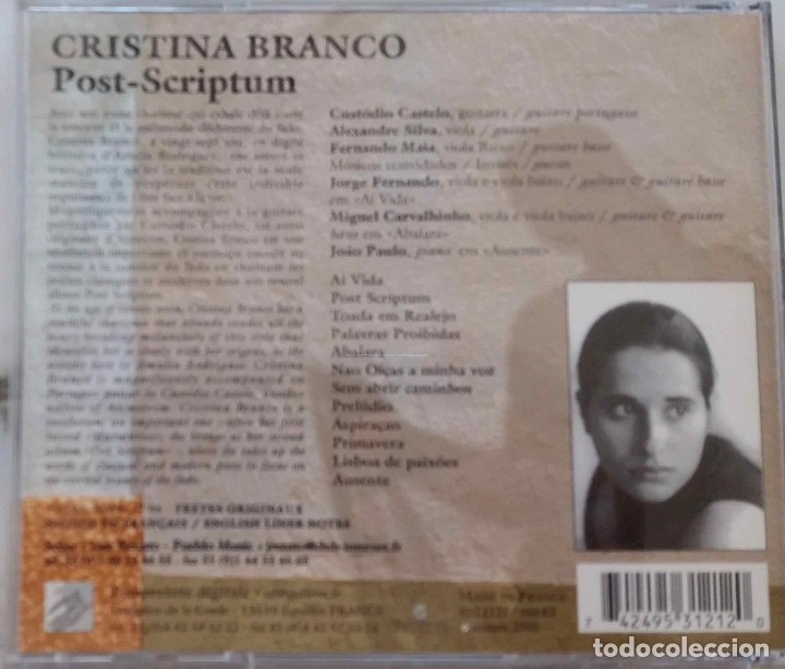 CDs de m&uacute;sica: CRISTINA BRANCO, POST-SCRIPTUM. CD FRANCIA - Foto 2
