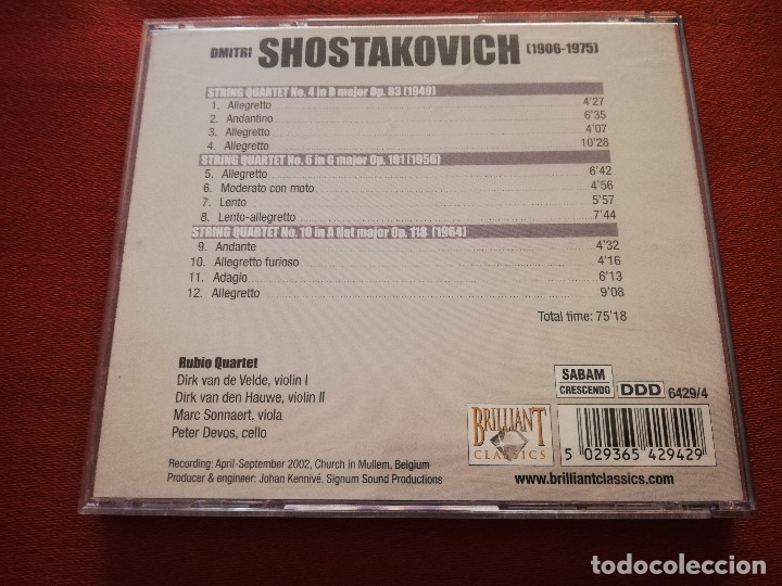 CDs de m&uacute;sica: SHOSTAKOVICH. STRING QUARTETS 4-6-10 (CD) - Foto 3