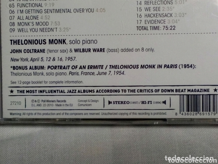 CDs de m&uacute;sica: Thelonious Monk Thelonious himself CD - Foto 5