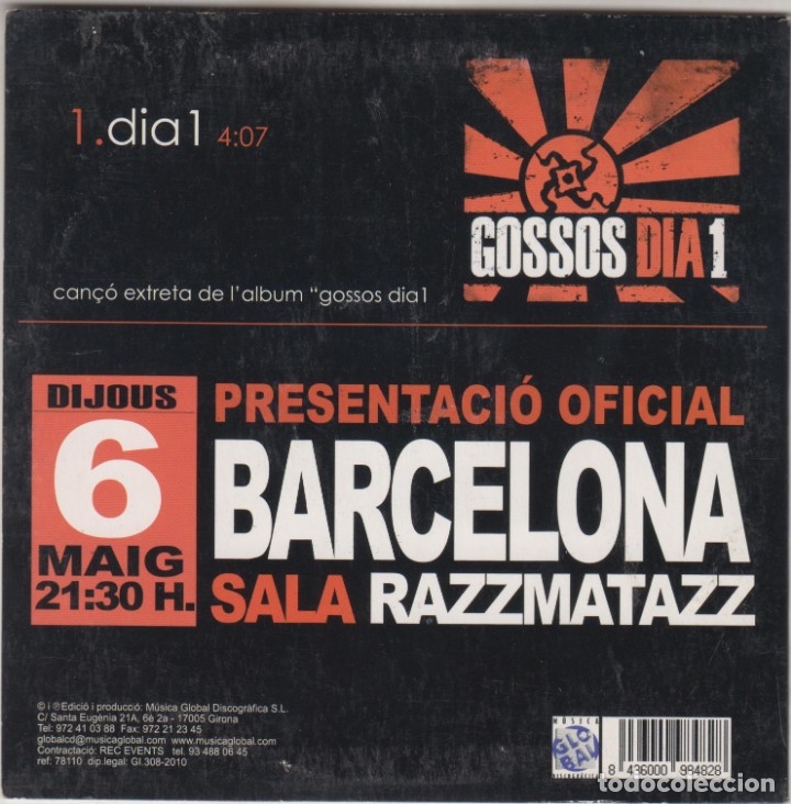 CDs de m&uacute;sica: Gossos cd single Dia 1 2010 - Foto 2