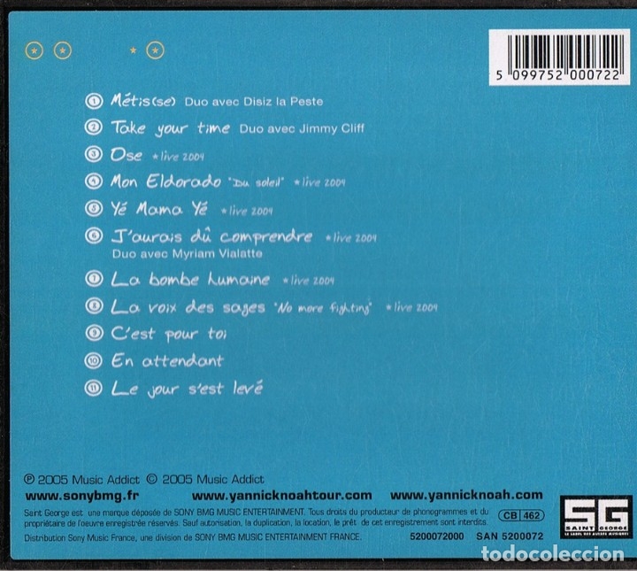 CDs de m&uacute;sica: YANNICK NOAH M&Ecirc;TISSE (S) - Foto 2