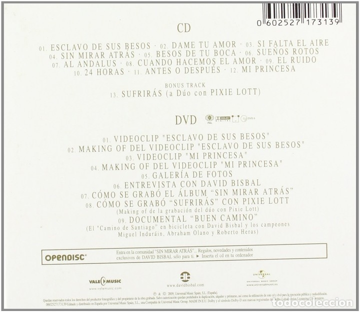 CDs de m&uacute;sica: David Bisbal - Sin Mirar Atr&aacute;s - CD + DVD Digipack - Foto 2