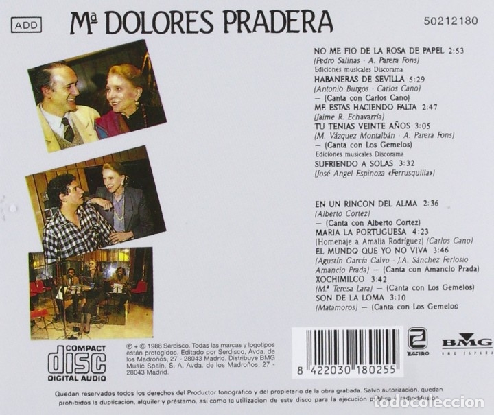 CDs de m&uacute;sica: Mar&iacute;a Dolores Pradera - A mis amigos - CD - Foto 2
