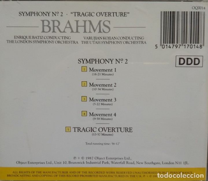 CDs de m&uacute;sica: Brahms / CD Concert digital Classic 1987 - Foto 2