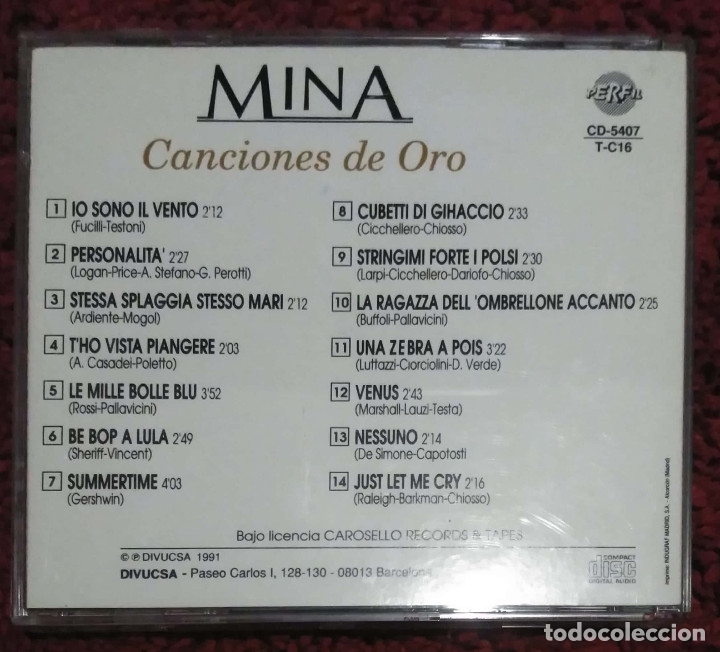 CDs de m&uacute;sica: MINA (CANCIONES DE ORO) CD 1991 - Foto 2