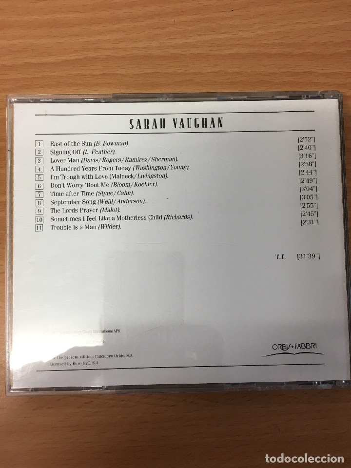CDs de m&uacute;sica: SARAH VAUGHAN. 1995. Orbis Fabri. - Foto 2