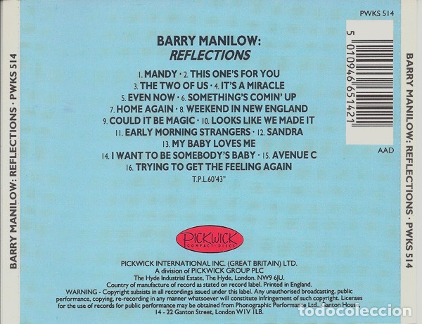CDs de m&uacute;sica: CD 1988 - BARRY MANILOW - REFLECTIONS - Foto 2