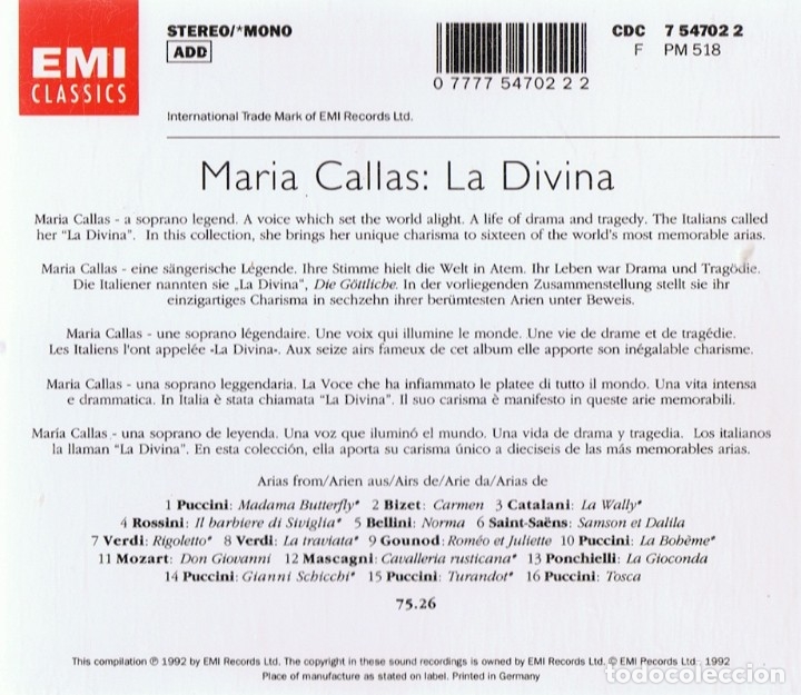 CDs de m&uacute;sica: MARIA CALLAS: LA DIVINA - Foto 2