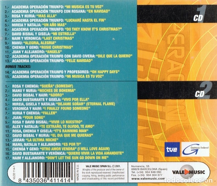 CDs de m&uacute;sica: OPERACI&Oacute;N TRIUNFO &Aacute;LBUM ( 2 CD&acute;S) - Foto 2