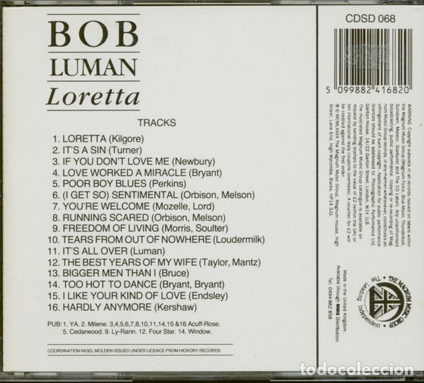 CDs de m&uacute;sica: Bob Luman &lrm;&ndash; Loretta - Foto 2