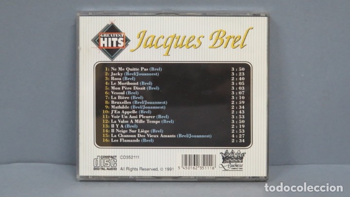 CDs de m&uacute;sica: CD. GREATEST HITS. JACQUES BREL - Foto 2