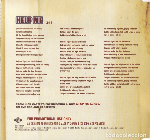 CDs de m&uacute;sica: Nick Carter  &lrm;&ndash; Help Me - Foto 3