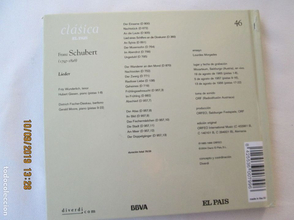 CDs de m&uacute;sica: SCHUBERT , LIEDER - Foto 2