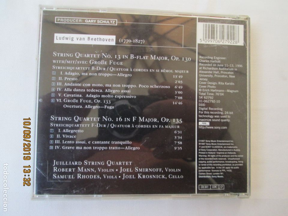 CDs de m&uacute;sica: JUILLIARD STRING QUARTET - BEETHOVEN - Foto 3