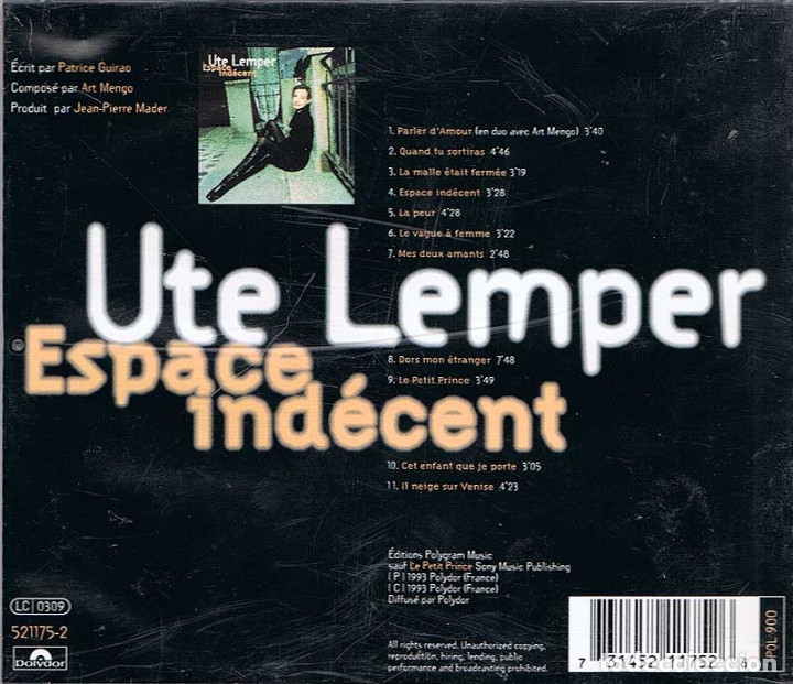 CDs de m&uacute;sica: Ute Lemper - Espace Ind&eacute;cent. CD. Polydor - Foto 2
