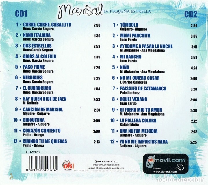 CDs de m&uacute;sica: MARISOL LA PEQUE&Ntilde;A ESTRELLA ( 2 CD&acute;S) - Foto 4