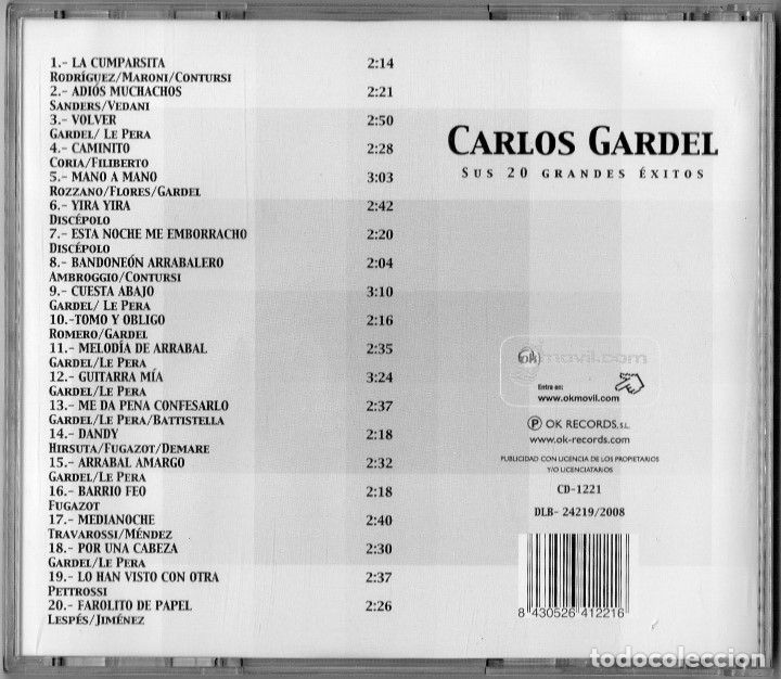 CDs de m&uacute;sica: Carlos Gardel. Sus 20 grandes &eacute;xitos. CD - Foto 2