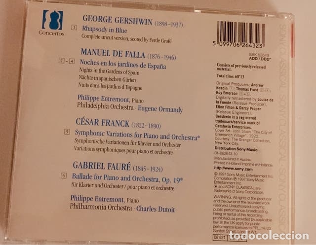 CDs de m&uacute;sica: CDs CLASICA: Gershwin - de Falla - Franck - Faur&eacute; - Foto 1