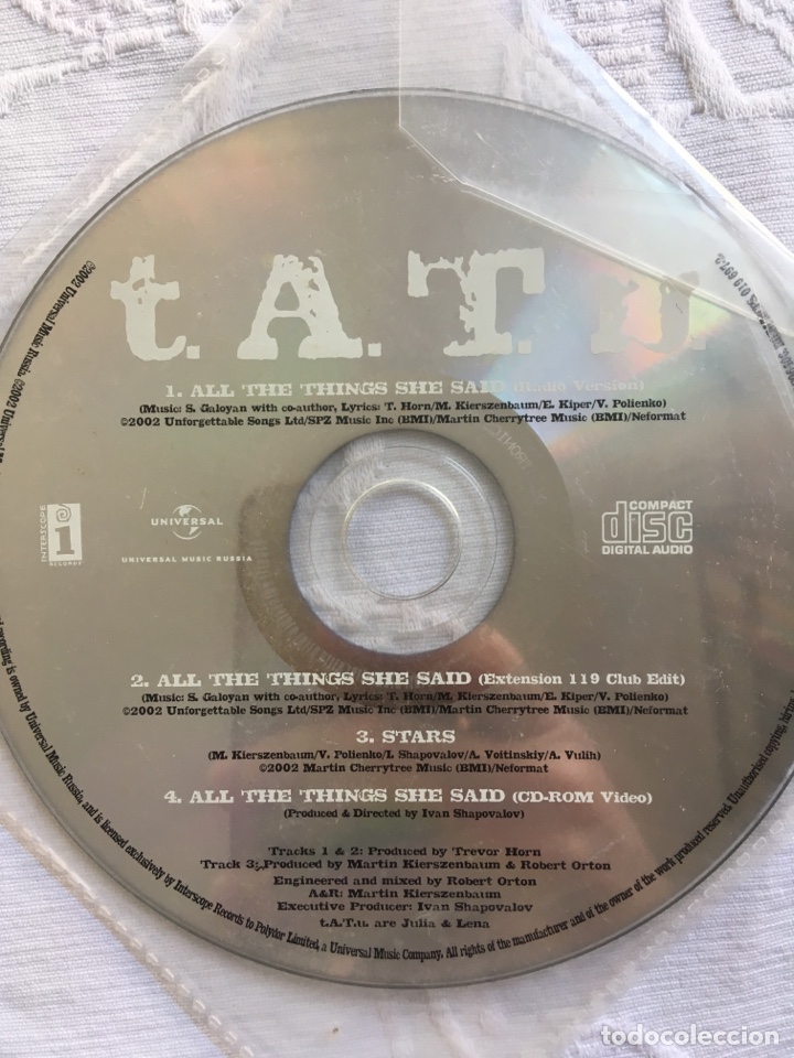 CDs de m&uacute;sica: TATU: ALL THE THINGS SHE SAID - Foto 1
