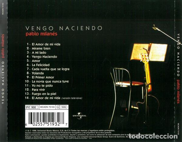 CDs de m&uacute;sica: Pablo Milan&eacute;s - Vengo Naciendo - CD - Foto 2